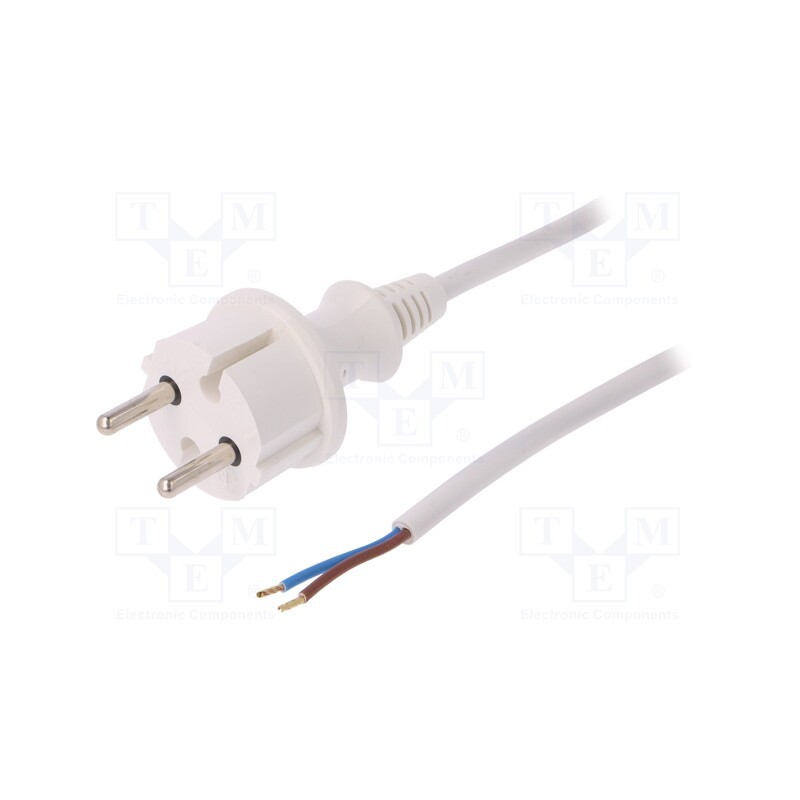 10 pcs : W-98347 - Cable, 2x1mm2, CEE 7/17 (C) plug,wires, PVC, 2m, white, 16A, 250V