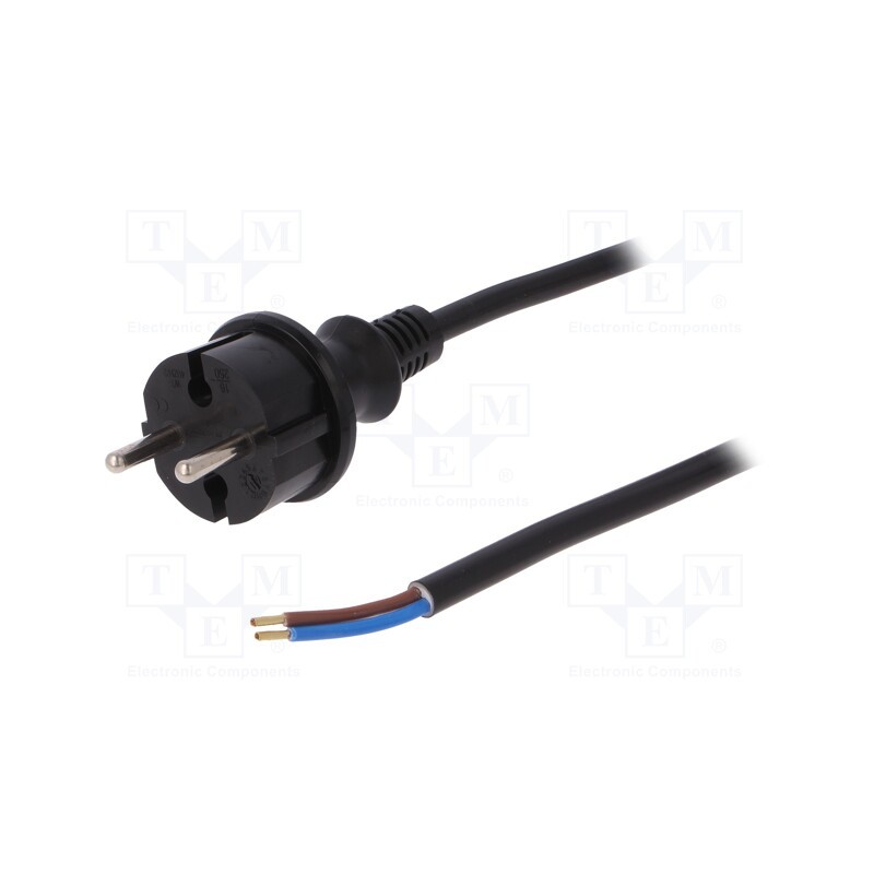 10 pcs : W-98364 - Cable, 2x1.5mm2, CEE 7/17 (C) plug,wires, PVC, 3m, black, 16A, 250V