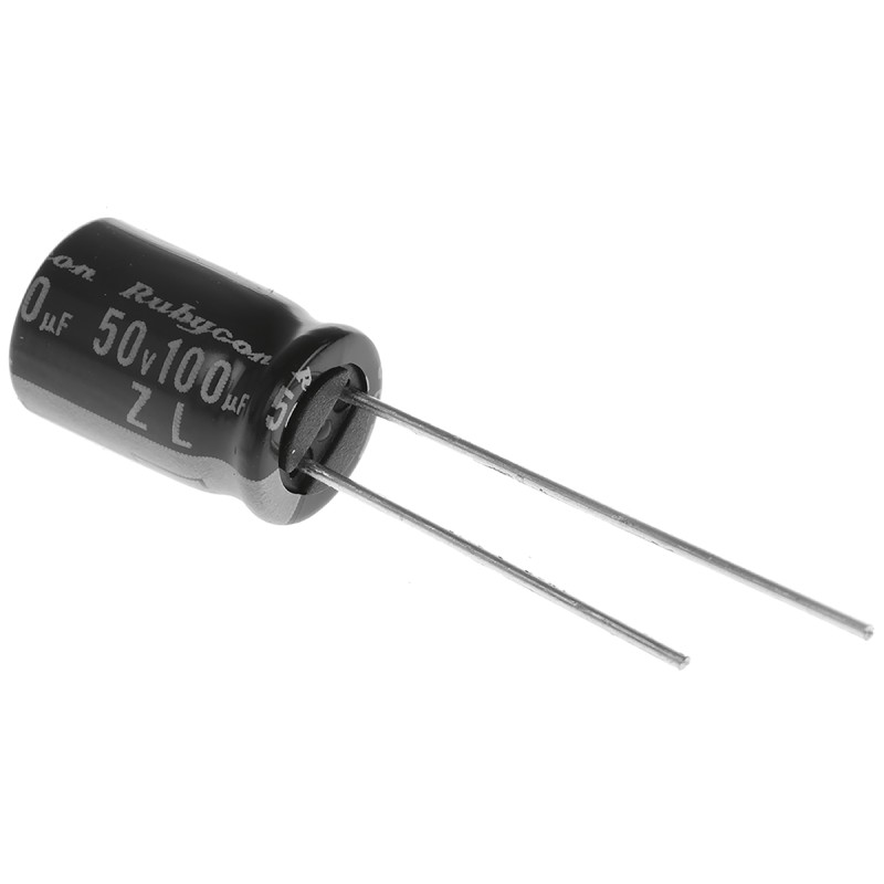 50 pcs - 50ZL100MEFC8X11.5 Rubycon 100μF Aluminium Electrolytic Capacitor 50V dc, Radial, Through Hole - 50ZL100MEFC8X11.5