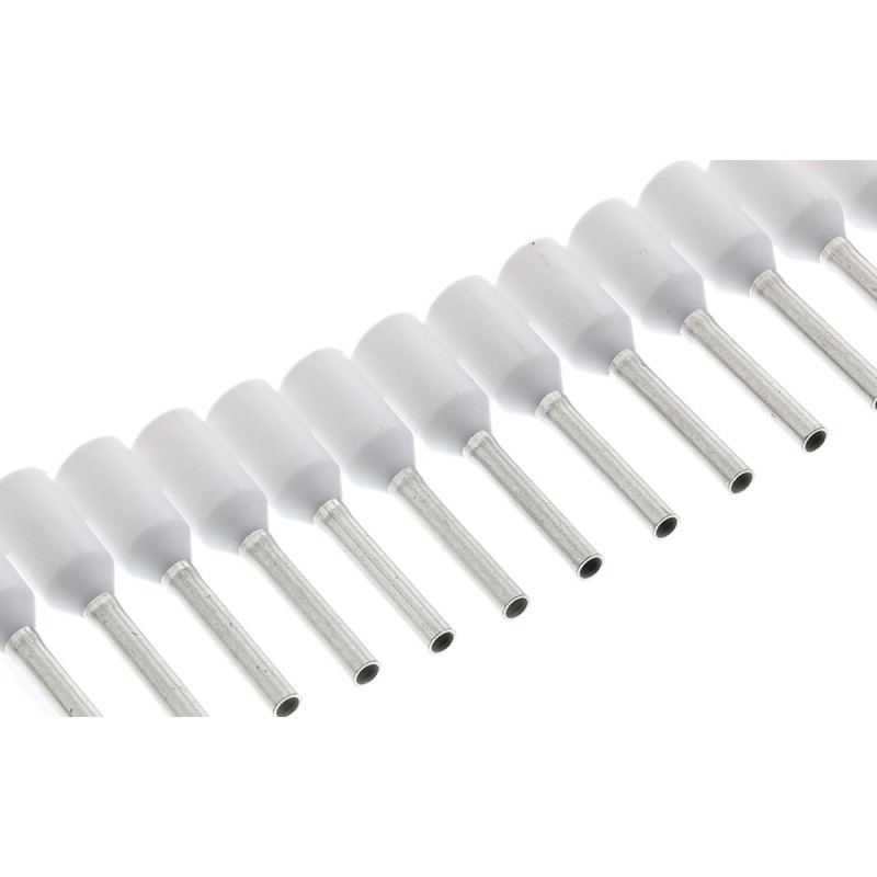 100 pcs - 1241000-1 TE Connectivity Insulated Crimp Bootlace Ferrule, 8mm Pin Length, 1.1mm Pin Diameter, 0.5mm² Wire Size, Whit