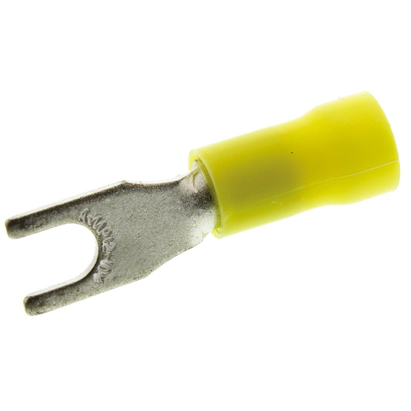 20 pcs - 165015 TE Connectivity, PLASTI-GRIP Insulated Crimp Spade Connector, 2.6mm² to 6.4mm², 12AWG to 10AWG, M4 Stud Size PVC