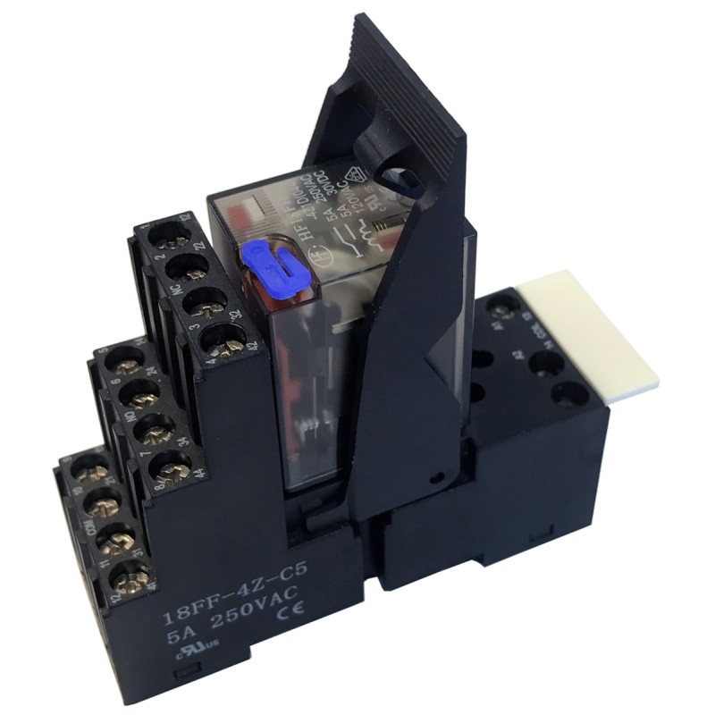 1 pcs - Hongfa Europe GMBH 4RM Series Interface Relay, DIN Rail Mount, 12V dc Coil, 4PDT, 4-Pole, 5A Load