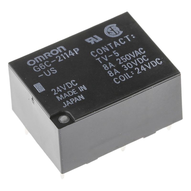 1 pcs - Omron PCB Mount Power Relay, 24V dc Coil, 8A Switching Current, DPST
