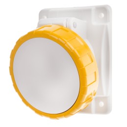 1 pcs - Scame IP66, IP67 Yellow Panel Mount 2P + E Heavy Duty Power Connector Socket, Rated At 16A, 110 V