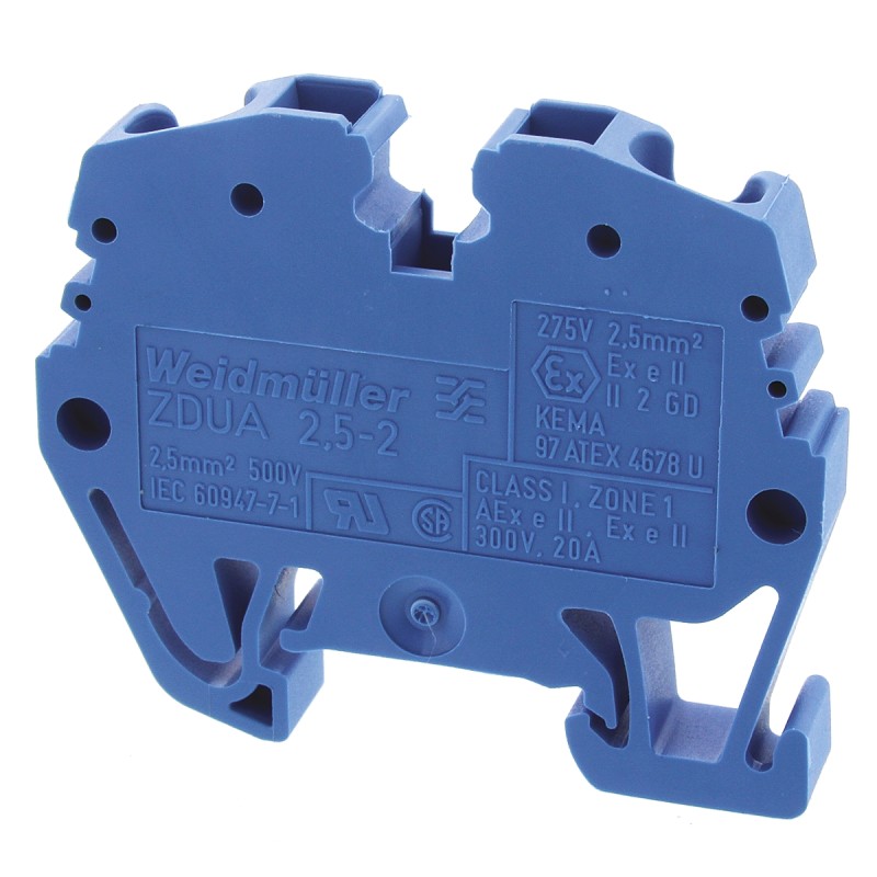 20 pcs - 1720930000 Weidmuller ZDUA Series Blue DIN Rail Terminal Block, 2.5mm², Single-Level