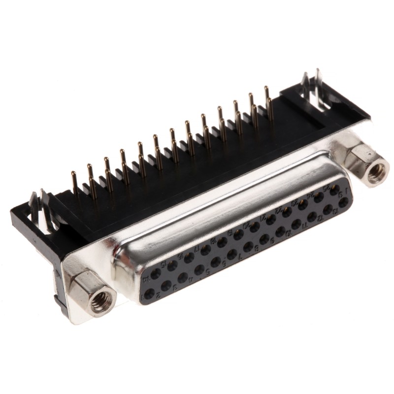 10 pcs - A-DF 25 A/KG-T1 ASSMANN WSW A-DF 25 Way Right Angle Through Hole D-sub Connector Socket, 2.77mm Pitch, with 4-40 UNC Sc