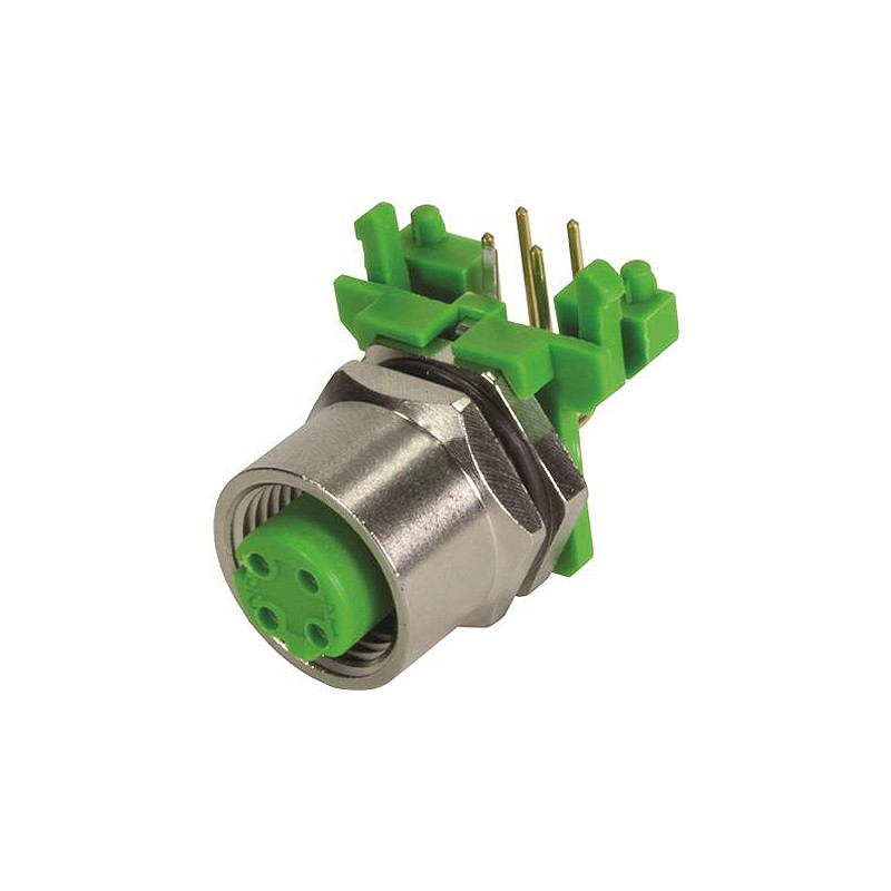 1 pcs - HARTING Circular Connector, 4 Contacts, PCB Mount, M12 Connector, Socket, Female, IP67, M12 Series