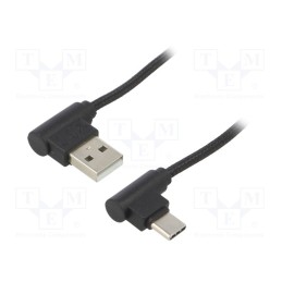 10 pcs : 50495 - Cable, USB 2.0, USB A angled plug,USB C angled plug, 1m