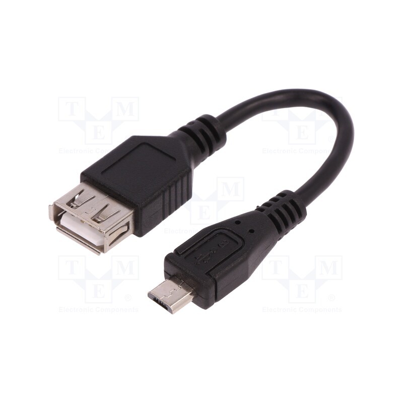 10 pcs : 50522 - Cable, USB 2.0, USB A socket,USB B micro plug, 0.1m, black