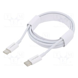 10 pcs : 52360 - Cable, USB 2.0, USB C plug,both sides, 1.5m, white, 480Mbps, 60W