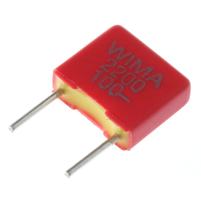20 pcs - FKS2 2.2N 100M WIMA FKS2 Polyester Film Capacitor, 63 V ac, 100 V dc, ±10%, 2.2nF, Through Hole
