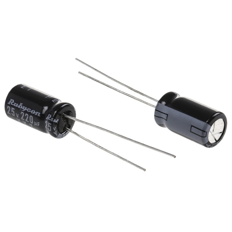 50 pcs - 25YXJ220M6.3X11 Rubycon 220μF Aluminium Electrolytic Capacitor 25V dc, Radial, Through Hole - 25YXJ220M6.3X11