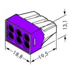 50 pcs - 773-106 Wago 773 PUSH WIRE Series Junction Box Connector, 6-Way, 24A, 18 - 12 AWG, 16 - 12 AWG Wire, Push In