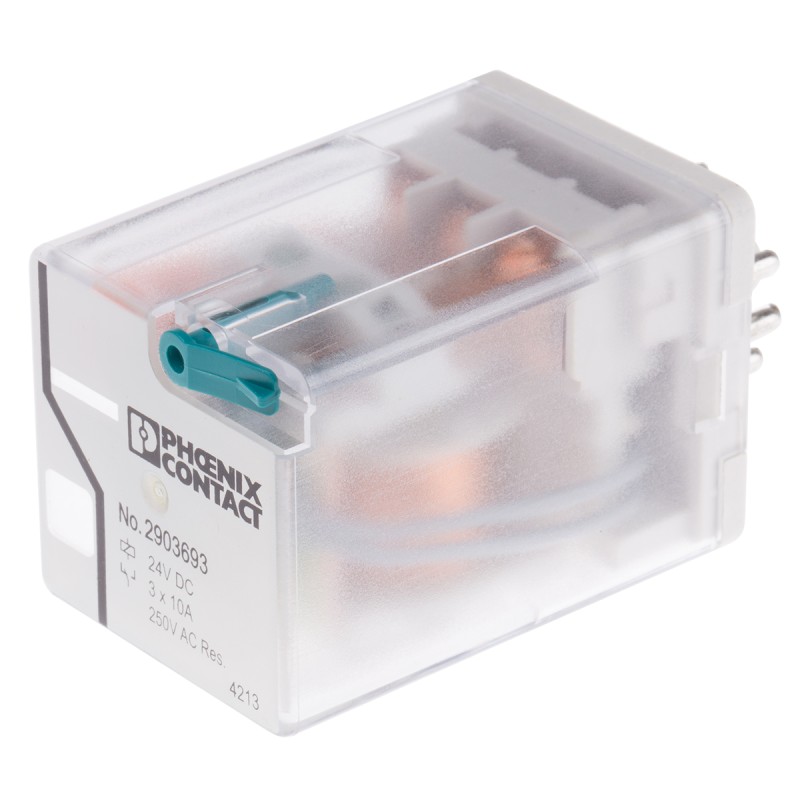 1 pcs - Phoenix Contact PCB Mount Power Relay, 24V dc Coil, 30A Switching Current, 3PDT