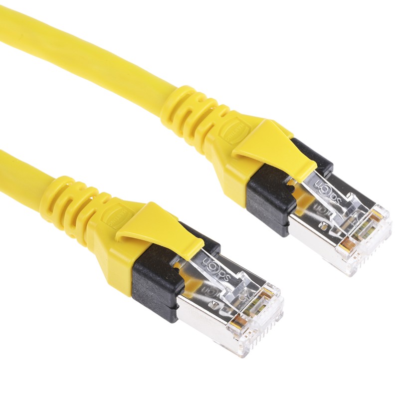 1 pcs - HARTING Cat6 Male RJ45 to Male RJ45 Ethernet Cable, SF/UTP, Yellow PUR Sheath, 1m