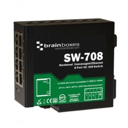 1 pcs - Brainboxes DIN Rail Mount Ethernet Switch, 8 RJ45 Ports, 100Mbit/s Transmission, 5 - 30V dc