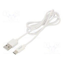 10 pcs : SAVKABELCL-125 - Cable, USB 2.0, USB A plug,USB C plug, 1m, white, 480Mbps, 2.1A