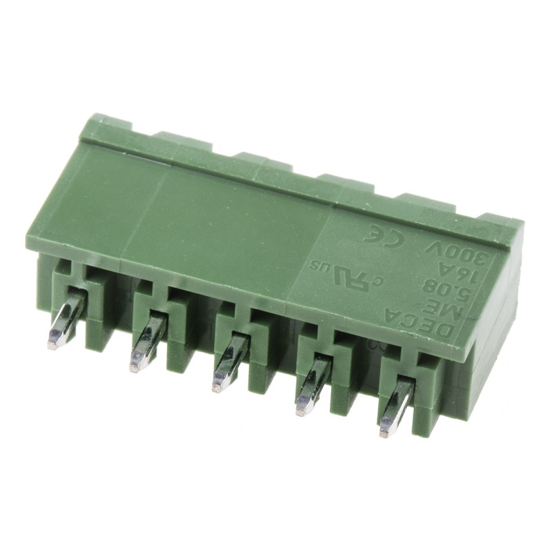 20 pcs - RS PRO 5.08mm Pitch 5 Way Pluggable Terminal Block, Header, Through Hole, Solder Termination