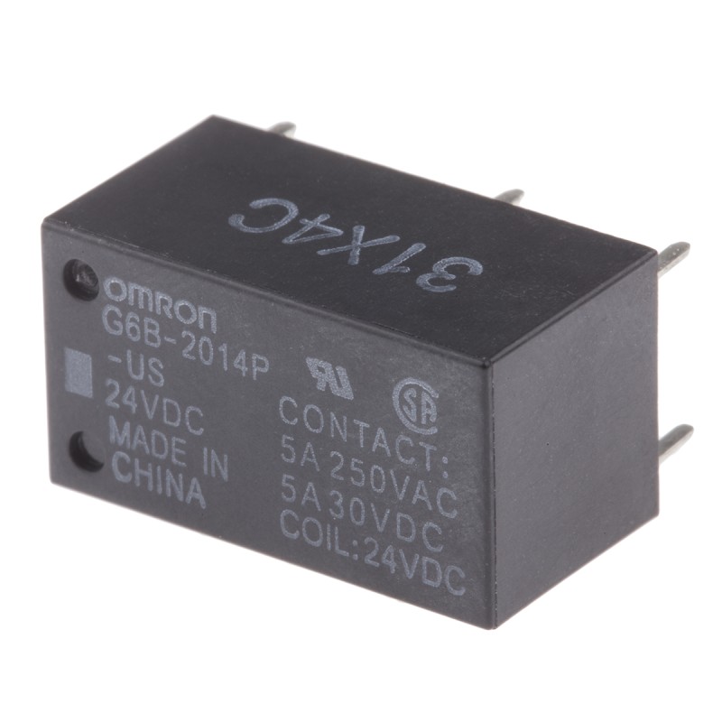 1 pcs - Omron PCB Mount Power Relay, 24V dc Coil, 5A Switching Current, DPST