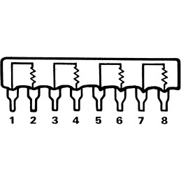 100 pcs - 4608X-102-221LF Bourns, 4600X 220Ω ±2% Isolated Resistor Array, 4 Resistors, 1W total, SIP, Through Hole