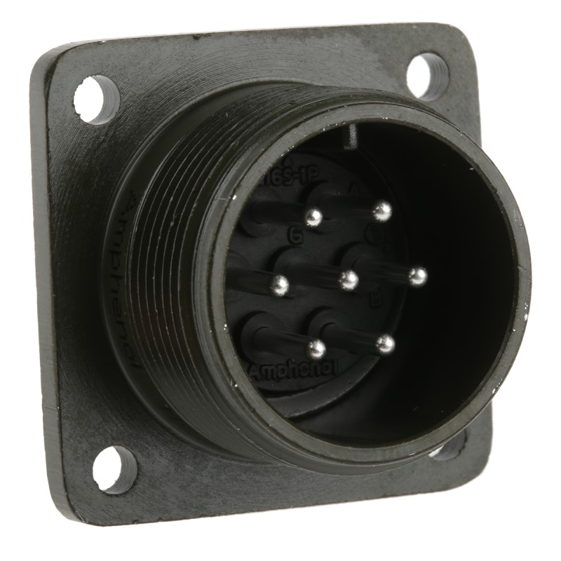 1 pcs - Amphenol, MS3102A 7 Way Box Mount MIL Spec Circular Connector Receptacle, Pin Contacts,Shell Size 16S, Screw Coupling,
