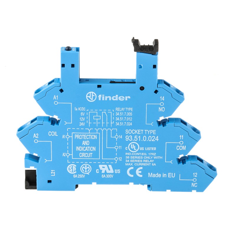 1 pcs - Finder 93 5 Pin 12V ac/dc DIN Rail Relay Socket, for use with 34.51