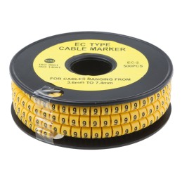 1 Reel of 500 - RS PRO Slide On Cable Markers, Black on Yellow, Pre-printed '9', 3.6 - 7.4mm Cable