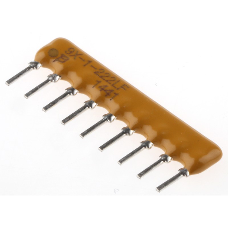 100 pcs - 4609X-101-222LF Bourns, 4600X 2.2kΩ ±2% Bussed Resistor Array, 8 Resistors, 1.13W total, SIP, Through Hole
