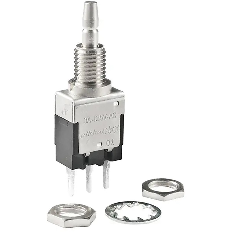 1 pcs - NKK Switches Miniature Push Button Switch, On-(On), Panel Mount, SPDT, 125V