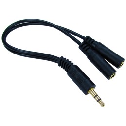 1 pcs - RS PRO Male 3.5mm Stereo Jack to Female 3.5mm Stereo Jack x 2 Aux Cable, 200mm