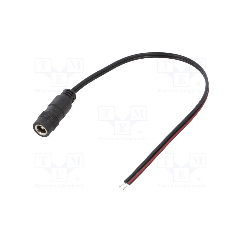 10 pcs : ECJ02F2155STST - Cable, 2x0.5mm2, wires,DC 5,5/2,1 socket, straight, black, 0.2m