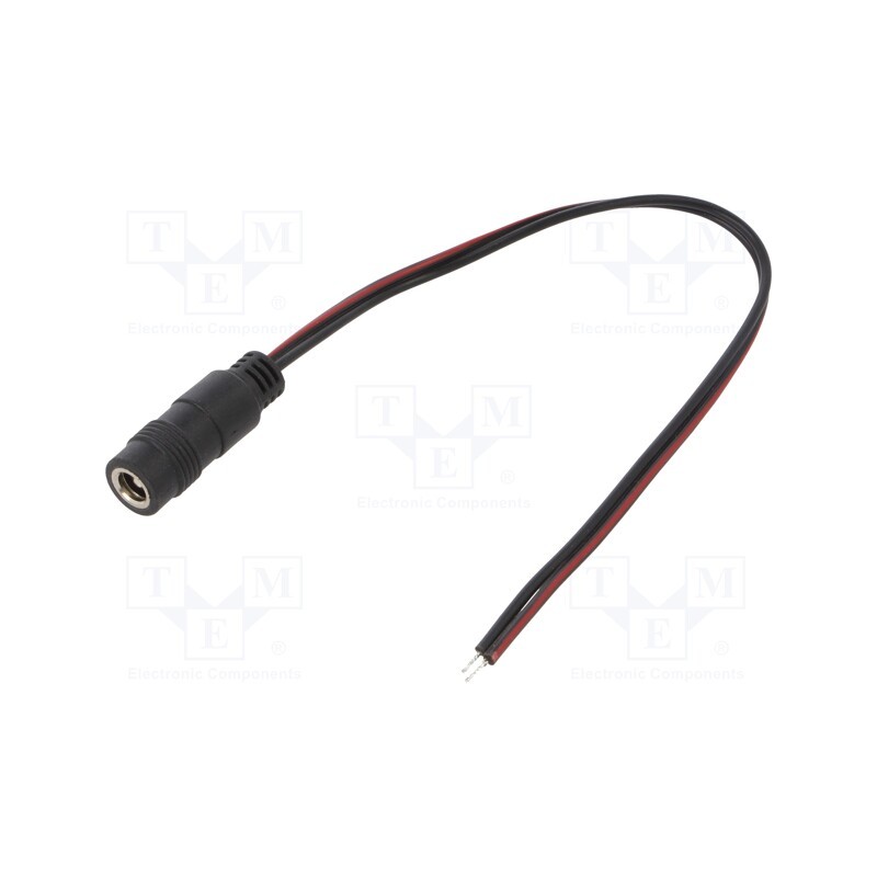 10 pcs : ECJ02F2555STST - Cable, 2x0.5mm2, wires,DC 5,5/2,5 socket, straight, black, 0.2m