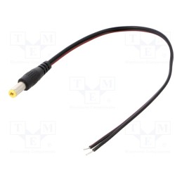 10 pcs : ECP02F2155TST - Cable, 2x0.5mm2, wires,DC 5,5/2,1 plug, straight, black, 0.2m