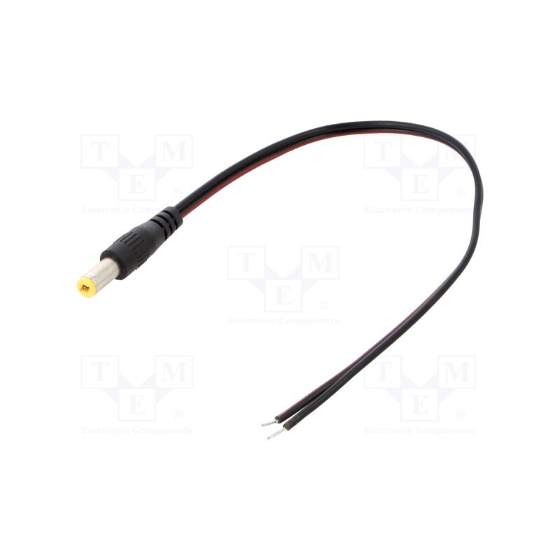 10 pcs : ECP02F2155TST - Cable, 2x0.5mm2, wires,DC 5,5/2,1 plug, straight, black, 0.2m