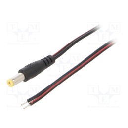 10 pcs : ECP08F2155STST - Cable, 2x0.5mm2, wires,DC 5,5/2,1 plug, straight, black, 0.8m