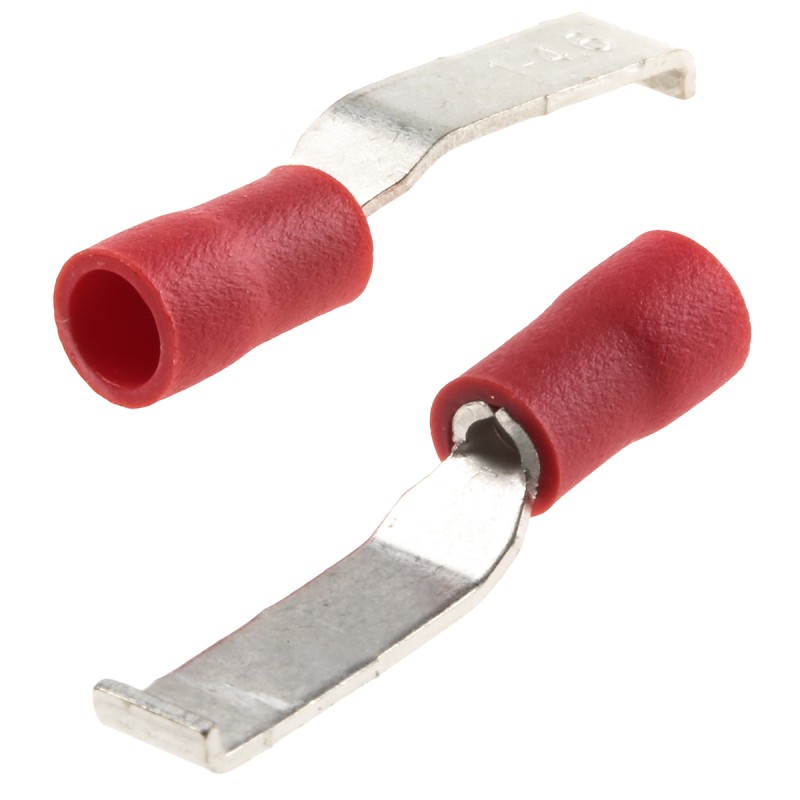 500 pcs - RS PRO Hooked Insulated Crimp Blade Terminal 16.8mm Blade Length, 0.5mm² to 1.5mm², 22AWG to 16AWG, Red