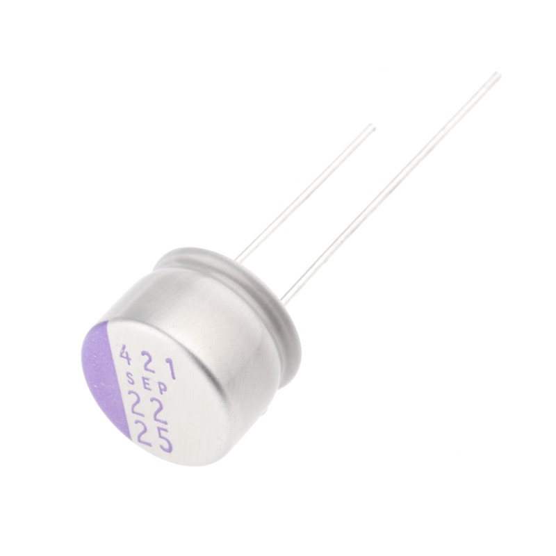 20 pcs - 25SEP22M Panasonic 22μF Through Hole Polymer Capacitor, 25V dc