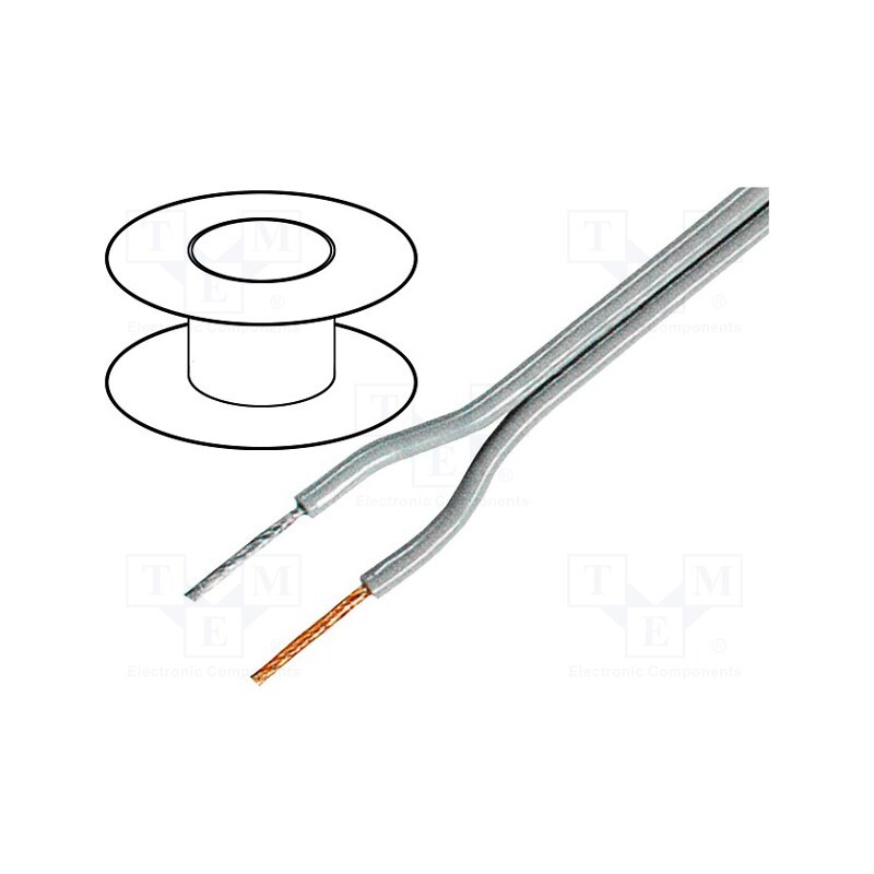 20 m : C100-0.75 - Wire: loudspeaker cable, 2x0.75mm2, stranded, OFC, grey, PVC, 49VAC