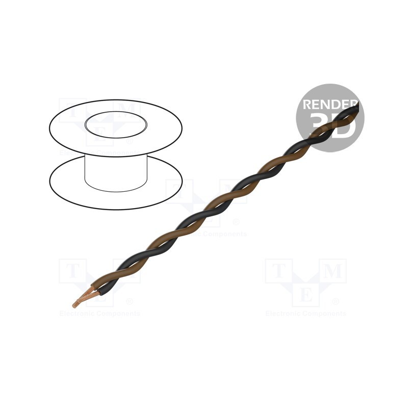 20 m : TSK1130 BROWN BLACK - Wire: assembly, 2x0.25mm2, stranded, Ext.dimensions: 2x1.4mm, 100m