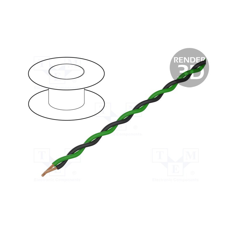 20 m : TSK1130 GREEN BLACK - Wire: assembly, 2x0.25mm2, stranded, Ext.dimensions: 2x1.4mm, 100m