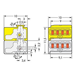 50 pcs - 243-212 Wago 243 Series PCB Terminal Block, 5.75mm Pitch, Cable Mount, Push In Termination
