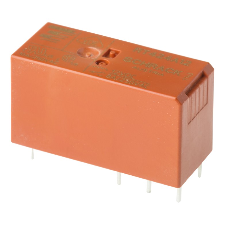 1 pcs - TE Connectivity PCB Mount Latching Power Relay, 12V dc Coil, 8A Switching Current, DPDT