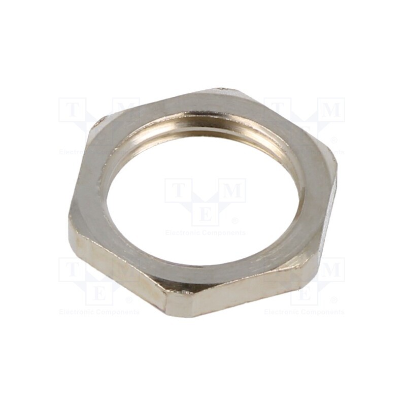 50 pcs : EM-LN-M16-MET-A - Nut, M16, brass, 19mm, Thread: metric, Pitch: 1.5, Plating: nickel