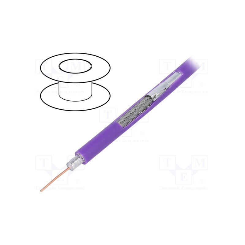 20 m : S5990 VVTCU - Wire: coaxial, RG59, solid, Cu, PVC, violet, 100m, Øcable: 6.1mm