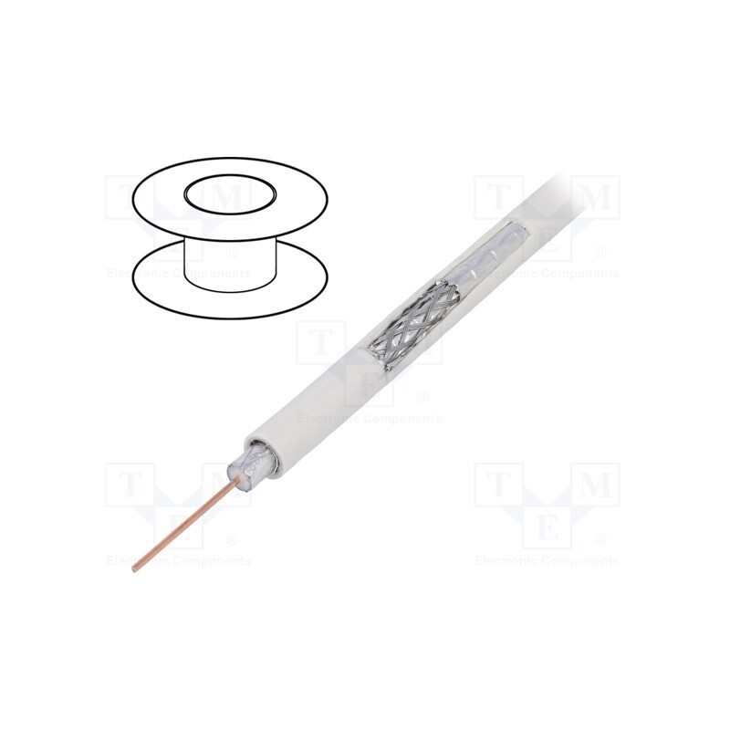 20 m : S677WVT - Wire: coaxial, RG6, solid, CCS, PVC, white, 305m, Øcable: 7.06mm