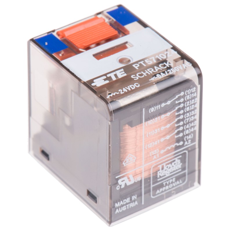 1 pcs - TE Connectivity PCB Mount Power Relay, 24V dc Coil, 6A Switching Current, 4PDT