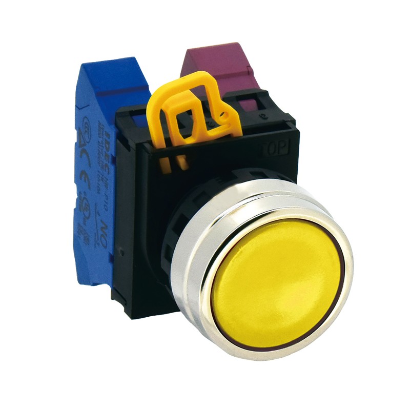 1 pcs - Idec YW4B Series Yellow Momentary Push Button Head, 22mm Cutout, IP65