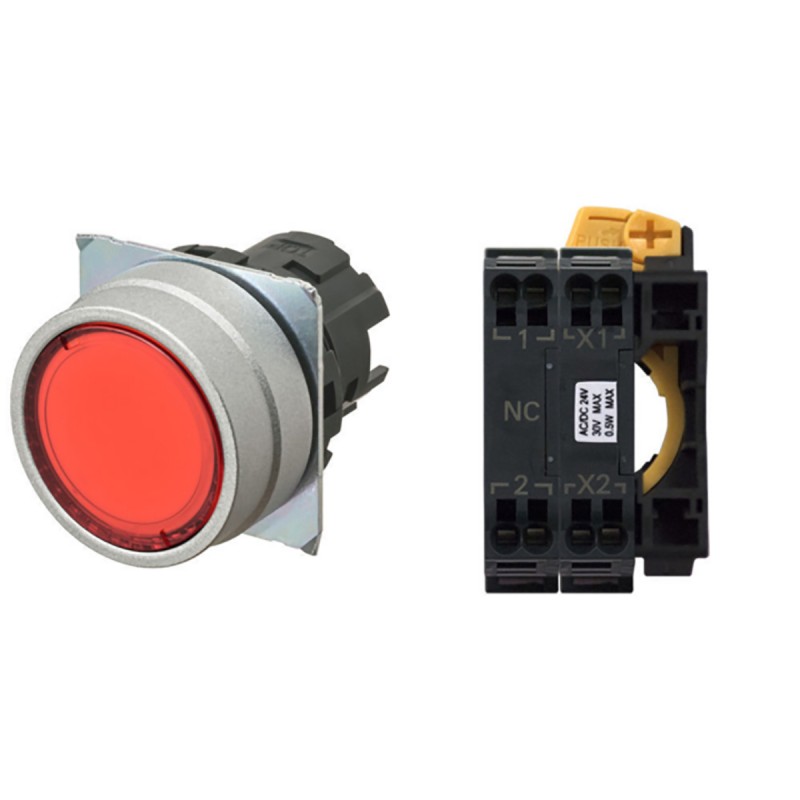 1 pcs - Omron A22N Series Illuminated Push Button Complete Unit, Panel Mount, 22mm Cutout, DPST, IP66