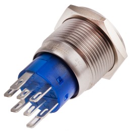 1 pcs - RS PRO Illuminated Push Button Switch, Momentary, Panel Mount, 19.2mm Cutout, DPDT, Blue LED, 250V ac, IP67