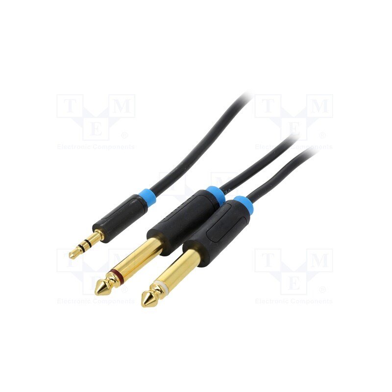 10 pcs : BACBD - Cable, Jack 3.5mm 3pin plug,Jack 6,3mm plug x2, 0.5m, black